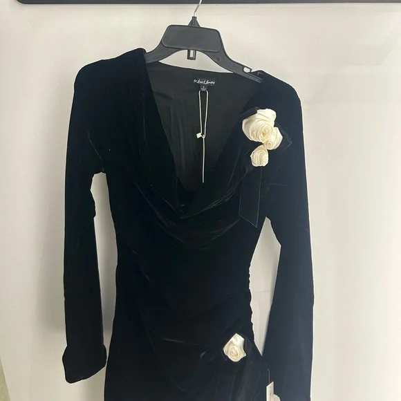 For Love And Lemons Black Velvet Dress with White Accents - Picture 3 of 6